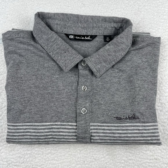 TRAVIS MATHEW Polo Shirt Men 2XL Gray Cotton Modal Stretch Golf Performance Logo - Picture 11 of 11